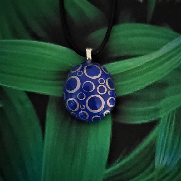 Hand Painted Dot Art Pendant, Cobalt and Gold - Picture 12 of 14